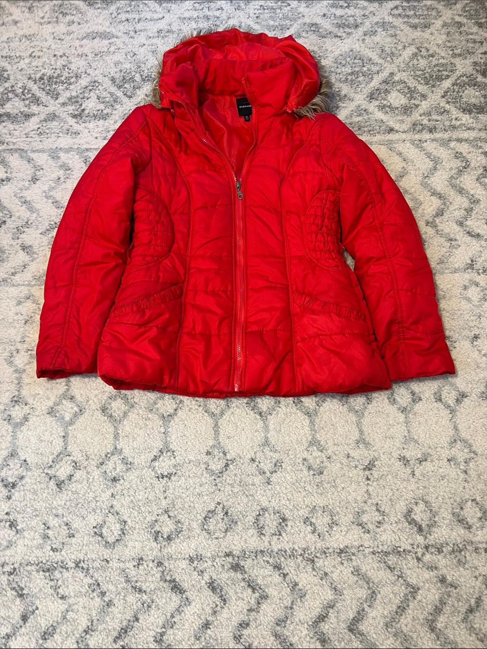 Rampage Bright Red Quilted Hooded Puffer Jacket